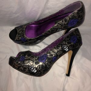 Iron Fist Purple Skull Peep Toe Heels